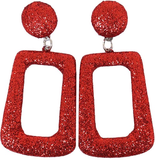 Glitter Oorbellen Vierkant Rood
