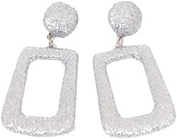 Glitter Oorbellen Vierkant Zilver