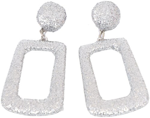 Glitter Oorbellen Vierkant Zilver