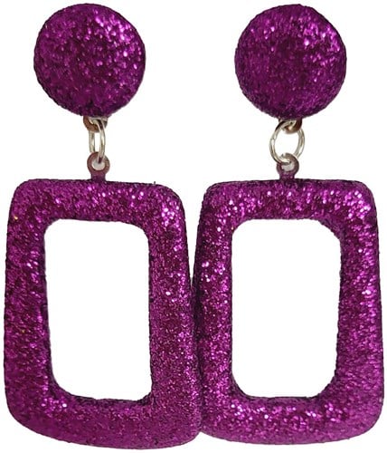 Glitter Oorbellen Vierkant Paars