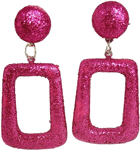 Glitter Oorbellen Vierkant Pink