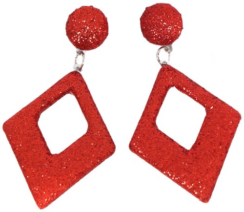 Glitter Oorbellen Ruit Rood