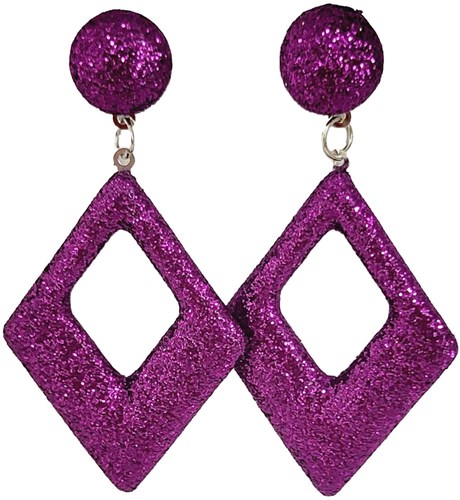 Glitter Oorbellen Ruit Paars