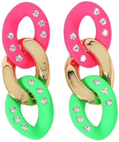 Schakel Oorbellen Goud-Neon Kleuren