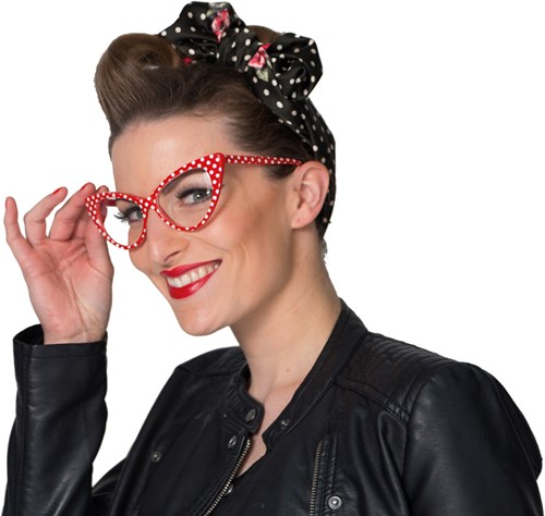 Rock 'n Roll Bril Rood met Witte Stippen