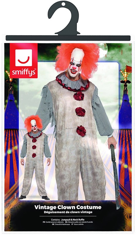 Herenkostuum Scary Vintage Clown Grijs-Rood (verpakking)