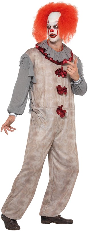 Herenkostuum Scary Vintage Clown Grijs-Rood (zijkant)