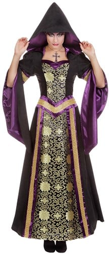 Gothic Jurk Paars-Zwart met Capuchon Luxe