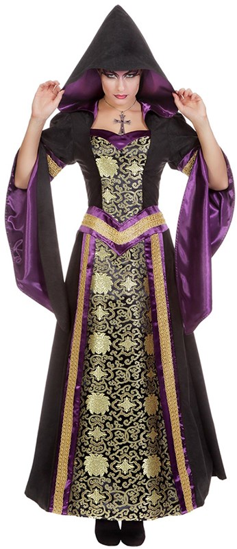 Gothic Jurk Paars-Zwart met Capuchon Luxe