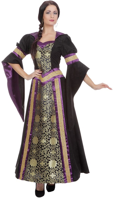 Gothic Jurk Paars-Zwart met Capuchon Luxe-2