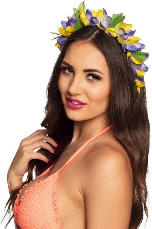 Hawaii Diadeem Bloemen Paars-Geel