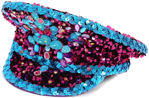 Kapiteinspet Pailletten Pink-Turquoise Luxe