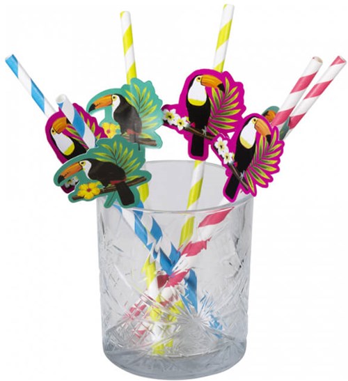 Papieren Rietjes Hawaii Toekan 20cm - 6st (voorbeeld)