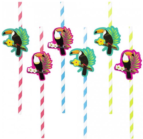 Papieren Rietjes Hawaii Toekan 20cm - 6st