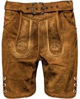 Heren Lederhose Kort Lichtbruin met Riem (Rund) 