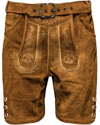 Heren Lederhose Kort Lichtbruin met Riem (Rund) 