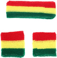 Set Zweetbandjes + Hoofdband Rood-Geel-Groen