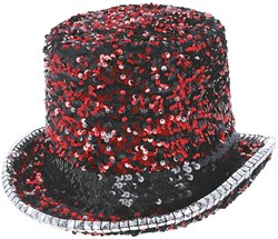 Fever Hoge Hoed Pailletten Luxe Rood-Zwart