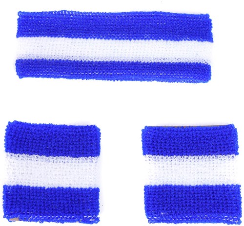 Set Zweetbandjes + Hoofdband Blauw-Wit