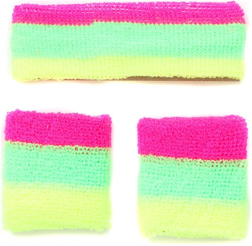Set Zweetbandjes + Hoofdband Neon Pink-Groen-Geel