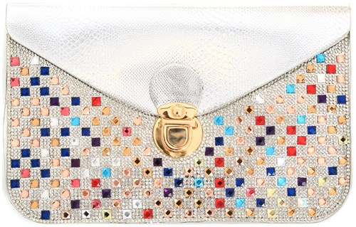 Enveloptasje Zilver met Steentjes en Strass (Clutch)