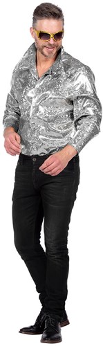 Disco Blouse Heren Hologram Sparkle Zilver