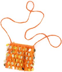 Oranje Tasje met Grote Pailletten Goud