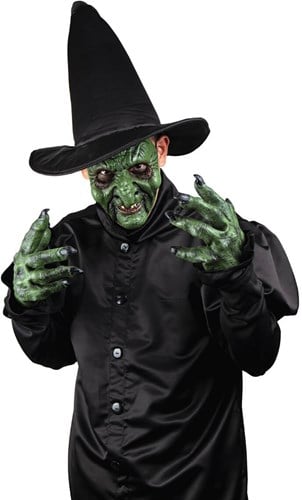 Heksen Set Groen - Masker en Handen (latex)