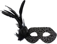 Venetiaans Oogmasker Zilver-Zwart met Bloem en Veren