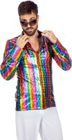 W WIDMANN MILANO Party Fashion - Camisa con volantes para hombre de los años 70, camisa brillante Disco Fever, carnaval, fiesta temática