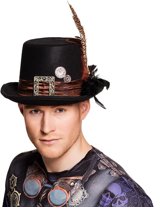 Hoed Steampunk met Gesp en Veren (voorbeeld)