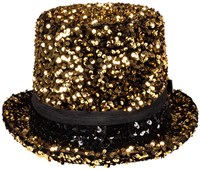 Hoge Hoed Burningman Pailletten Goud-Zwart met Bril (product achterkant)