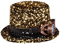 Hoge Hoed Burningman Pailletten Goud-Zwart met Bril (product zijkant)