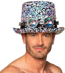 Hoge Hoed Burningman Pailletten Pearl met Bril