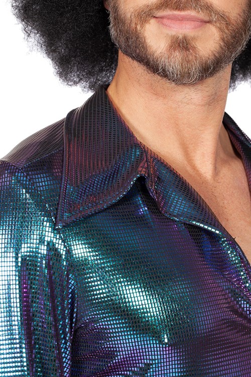 Heren Disco Blouse Paars-Blauw (detail kraag)