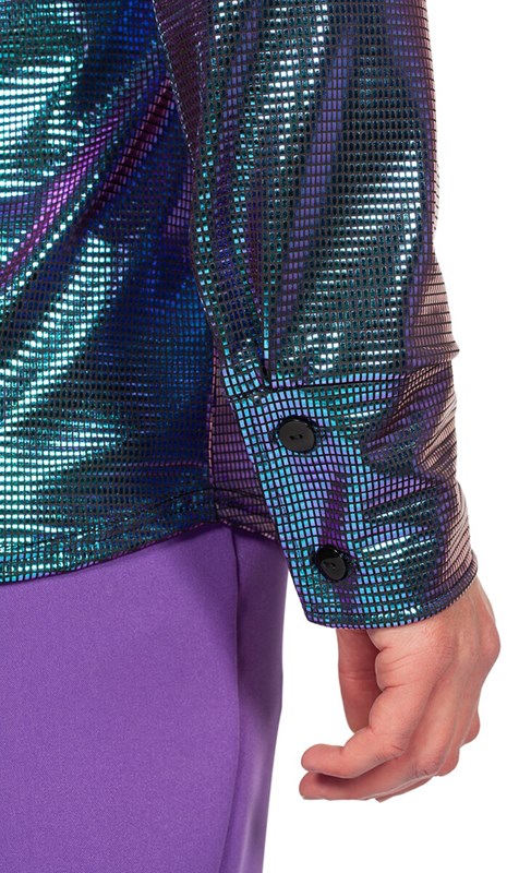 Heren Disco Blouse Paars-Blauw (detail mouw)