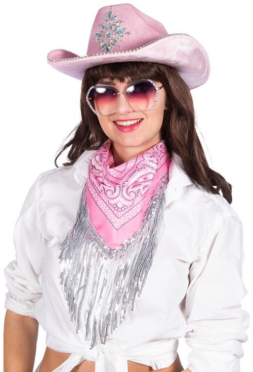 Bandana Met Strass en Franjes Roze/zilver