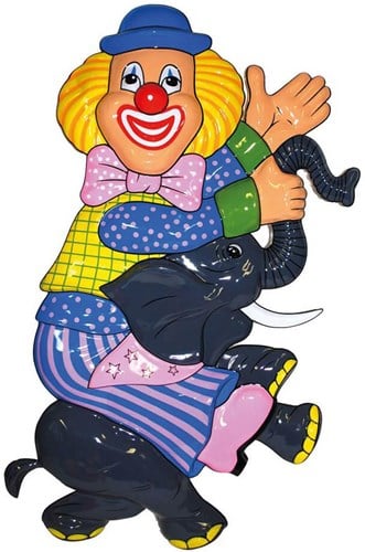 Wanddeco Clown op Olifant - 95cm