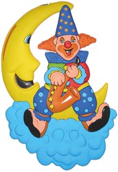 Wanddeco Clown op Maan - 74x44cm