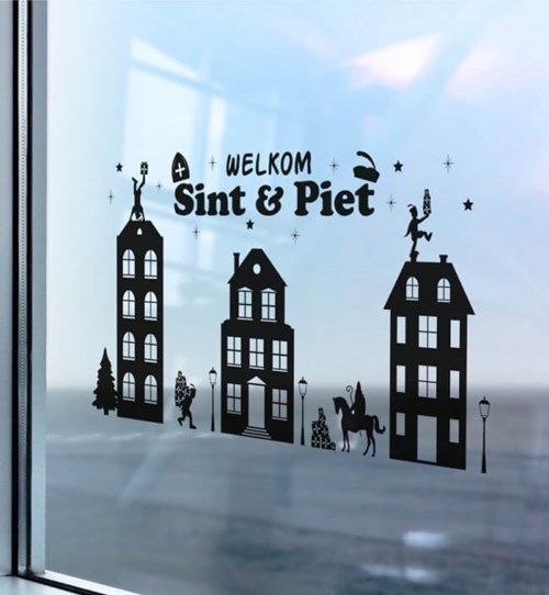 Raamstickers Sinterklaas Huisjes (75x25cm) (voorbeeld)