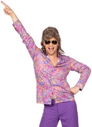 Heren Hippie Blouse Flower Power Paars