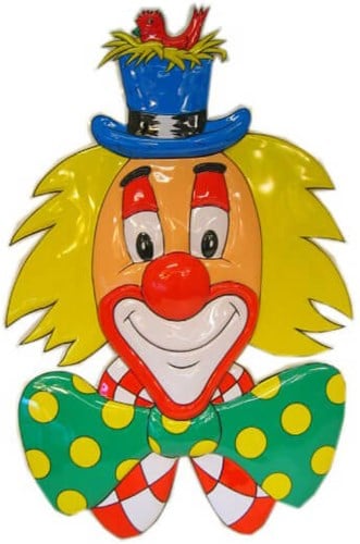 Wanddeco Clown Hoofd met Vogeltje op Hoed - 70x45cm