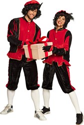 Zwarte Pietenpak Zwart-Rood voor Volwassenen