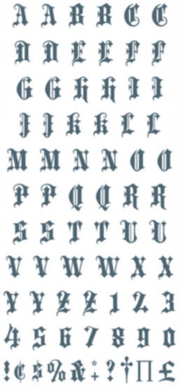 Knokkel Tattoos Alfabet Old English (product)