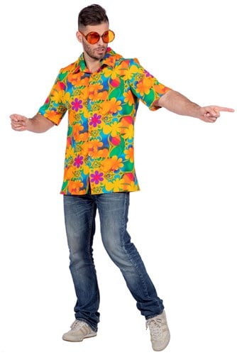 Hawaii Blouse Orange Flowers voor heren