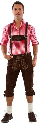 Heren Lederhose Lang Luxe Bruin (rundleer) 