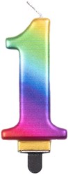 Taartkaarsje Nummer 1 Regenboog