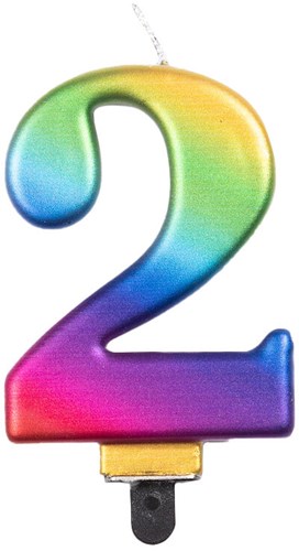Taartkaarsje Nummer 2 Regenboog