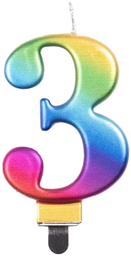 Taartkaarsje Nummer 3 Regenboog