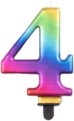 Taartkaarsje Nummer 4 Regenboog